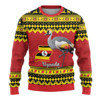 Uganda Christmas Ugly Christmas Sweater Grey Crowned Crane With Flag Map - Wonder Print Shop