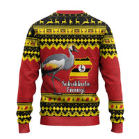 Uganda Christmas Ugly Christmas Sweater Grey Crowned Crane With Flag Map - Wonder Print Shop