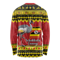 Uganda Christmas Long Sleeve Shirt Grey Crowned Crane With Flag Map - Wonder Print Shop
