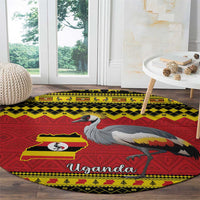 Uganda Christmas Round Carpet Grey Crowned Crane With Flag Map