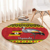 Uganda Christmas Round Carpet Grey Crowned Crane With Flag Map