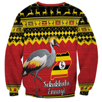 Uganda Christmas Sweatshirt Grey Crowned Crane With Flag Map - Wonder Print Shop