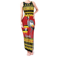 Uganda Christmas Tank Maxi Dress Grey Crowned Crane With Flag Map - Wonder Print Shop