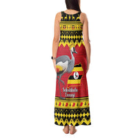 Uganda Christmas Tank Maxi Dress Grey Crowned Crane With Flag Map - Wonder Print Shop