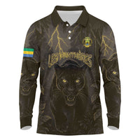 Custom Gabon Football Long Sleeve Polo Shirt Black Panther Thunder - Wonder Print Shop