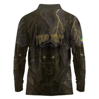 Custom Gabon Football Long Sleeve Polo Shirt Black Panther Thunder - Wonder Print Shop