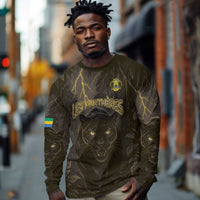 Custom Gabon Football Long Sleeve Shirt Black Panther Thunder - Wonder Print Shop