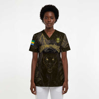 Custom Gabon Football Scrub Top Black Panther Thunder - Wonder Print Shop