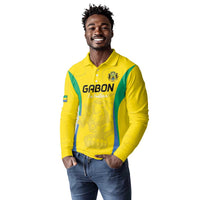 Custom Gabon Football Long Sleeve Polo Shirt Go Champions Les Pantheres - Wonder Print Shop