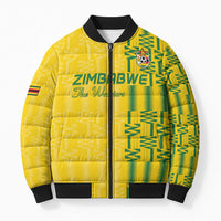 Custom Zimbabwe Football Bomber Puffer Jacket Come On Warriors - Kente Pattern - Wonder Print Shop