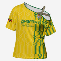 Custom Zimbabwe Football Cross Shoulder Shirt Come On Warriors - Kente Pattern - Wonder Print Shop