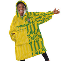 Custom Zimbabwe Football Kid Wearable Blanket Hoodie Come On Warriors - Kente Pattern - Wonder Print Shop
