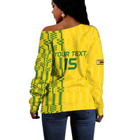 Custom Zimbabwe Football Off Shoulder Sweater Come On Warriors - Kente Pattern - Wonder Print Shop