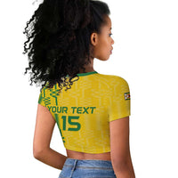 Custom Zimbabwe Football Raglan Cropped T shirt Come On Warriors - Kente Pattern - Wonder Print Shop