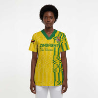 Custom Zimbabwe Football Scrub Top Come On Warriors - Kente Pattern - Wonder Print Shop