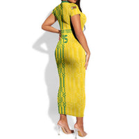 Custom Zimbabwe Football Short Sleeve Bodycon Dress Come On Warriors - Kente Pattern - Wonder Print Shop