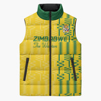 Custom Zimbabwe Football Sleeveless Puffer Jacket Come On Warriors - Kente Pattern - Wonder Print Shop