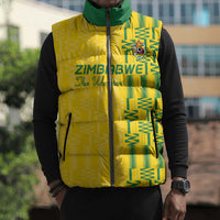 Custom Zimbabwe Football Sleeveless Puffer Jacket Come On Warriors - Kente Pattern - Wonder Print Shop