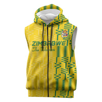 Custom Zimbabwe Football Sleeveless Zip Hoodie Come On Warriors - Kente Pattern - Wonder Print Shop