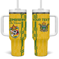 Custom Zimbabwe Football Tumbler With Handle Come On Warriors - Kente Pattern - Wonder Print Shop