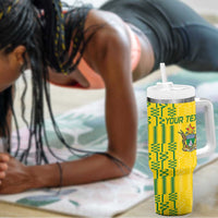 Custom Zimbabwe Football Tumbler With Handle Come On Warriors - Kente Pattern - Wonder Print Shop