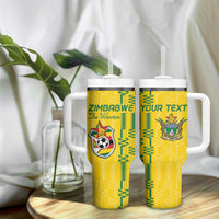 Custom Zimbabwe Football Tumbler With Handle Come On Warriors - Kente Pattern - Wonder Print Shop