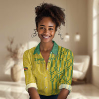 Custom Zimbabwe Football Women Casual Shirt Come On Warriors - Kente Pattern - Wonder Print Shop