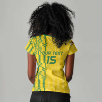 Custom Zimbabwe Football Women V-Neck T-Shirt Come On Warriors - Kente Pattern - Wonder Print Shop