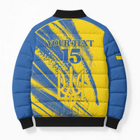 Custom Ukraine Football Bomber Puffer Jacket Blue And Yellow Grunge Style - Wonder Print Shop
