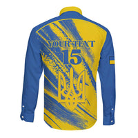 Custom Ukraine Football Long Sleeve Button Shirt Blue And Yellow Grunge Style - Wonder Print Shop