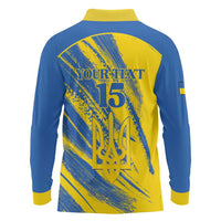 Custom Ukraine Football Long Sleeve Polo Shirt Blue And Yellow Grunge Style - Wonder Print Shop