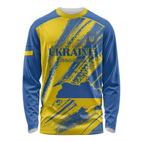 Custom Ukraine Football Long Sleeve Shirt Blue And Yellow Grunge Style - Wonder Print Shop