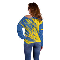 Custom Ukraine Football Off Shoulder Sweater Blue And Yellow Grunge Style - Wonder Print Shop