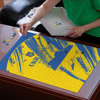 Ukraine Football Puzzle Blue And Yellow Grunge Style - Wonder Print Shop