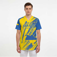 Custom Ukraine Football Scrub Top Blue And Yellow Grunge Style - Wonder Print Shop