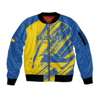 Custom Ukraine Football Sleeve Zip Bomber Jacket Blue And Yellow Grunge Style - Wonder Print Shop