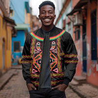 Cameroon Bamenda Sleeve Zip Bomber Jacket Toghu Traditional Pattern