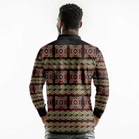 Cameroon Traditional Pattern Long Sleeve Polo Shirt Bamenda Royal Toghu