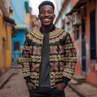 Cameroon Traditional Pattern Sleeve Zip Bomber Jacket Bamenda Royal Toghu
