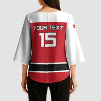 Custom Denmark Ice Hockey 2026 Kimono Sleeve Blouse Fight for Glory Red Jersey
