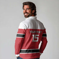 Custom Denmark Ice Hockey 2026 Long Sleeve Polo Shirt Fight for Glory Red Jersey