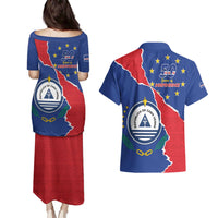 Happy Cape Verde Independence Day Couples Matching Puletasi and Hawaiian Shirt Coat Of Arms With Map