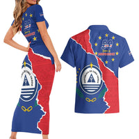 Happy Cape Verde Independence Day Couples Matching Short Sleeve Bodycon Dress and Hawaiian Shirt Coat Of Arms With Map