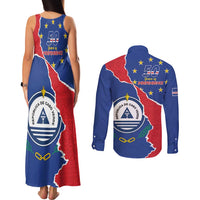 Happy Cape Verde Independence Day Couples Matching Tank Maxi Dress and Long Sleeve Button Shirt Coat Of Arms With Map