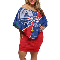 Happy Cape Verde Independence Day Family Matching Off Shoulder Short Dress and Hawaiian Shirt Coat Of Arms With Map