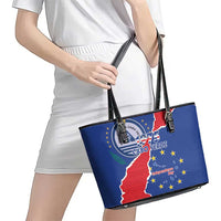 Happy Cape Verde Independence Day Leather Tote Bag Coat Of Arms With Map