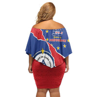 Happy Cape Verde Independence Day Off Shoulder Short Dress Coat Of Arms With Map
