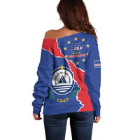 Happy Cape Verde Independence Day Off Shoulder Sweater Coat Of Arms With Map
