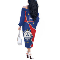 Happy Cape Verde Independence Day Off The Shoulder Long Sleeve Dress Coat Of Arms With Map