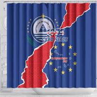 Happy Cape Verde Independence Day Shower Curtain Coat Of Arms With Map